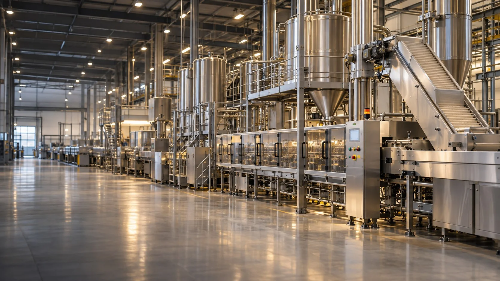 Automated hygienic production line inside a modern processing plant