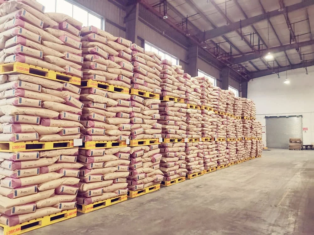 Packaged products in warehouse